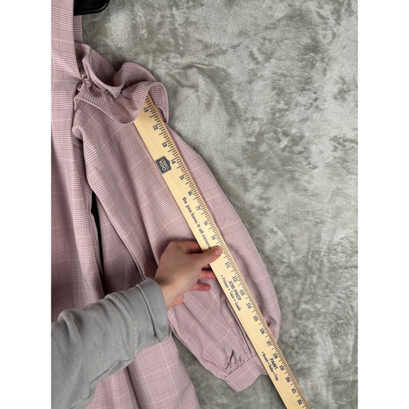 The Silhouette Pink Plaid Shirt Dress Dark Academia Heritage Tie Belt Pleated - Picture 12 of 16